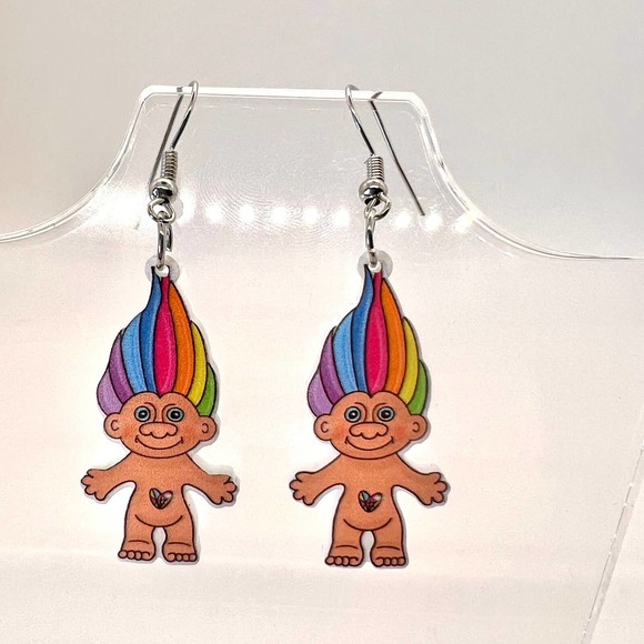 Troll Earrings - Trollies - Retro Earrings - Vintage Earrings - Toy Earrings - Picture 1 of 8